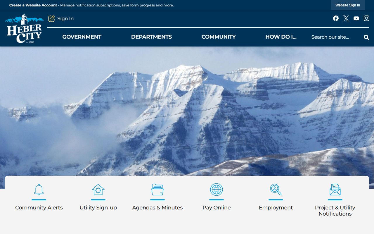 Heber City website showing city services for the Heber City residents directory