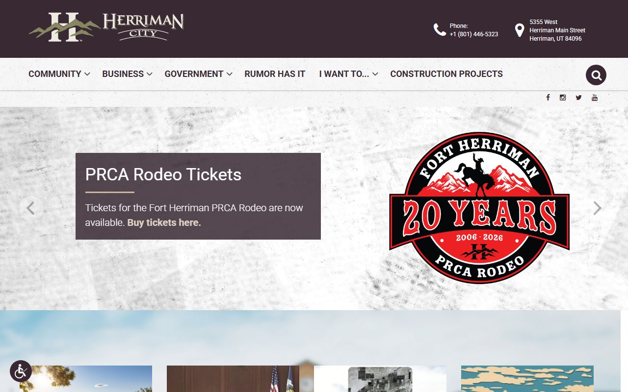 Herriman city website showing public services for the Herriman residents directory