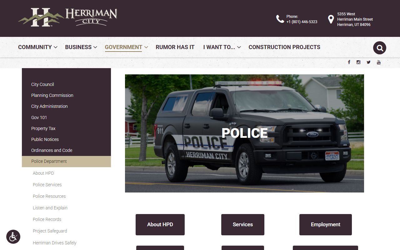 Herriman Police Department website for the Herriman residents directory