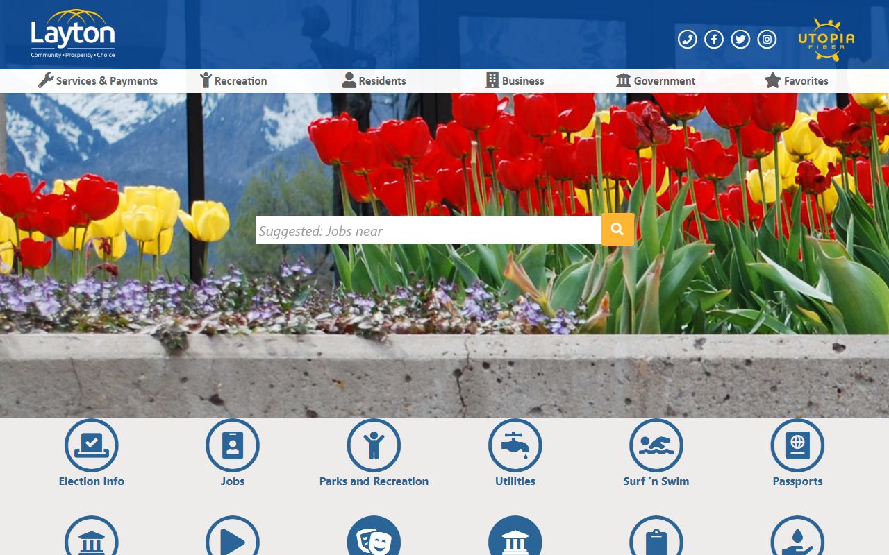 Layton city website showing public services for Layton residents directory