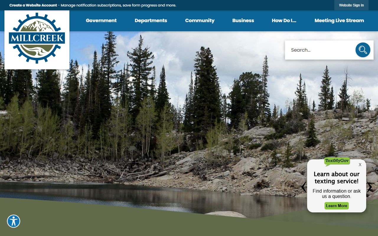Millcreek city website showing public services for the Millcreek residents directory