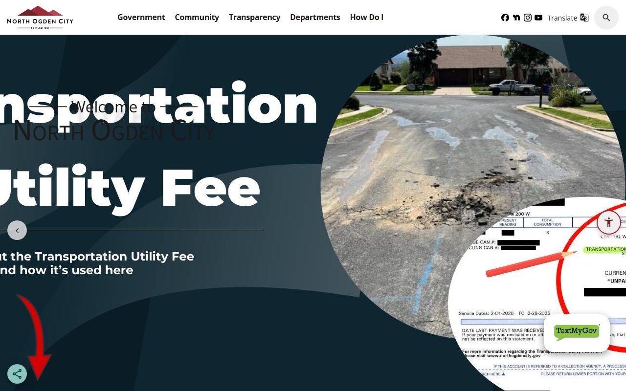 North Ogden city website showing police department access for the North Ogden residents directory