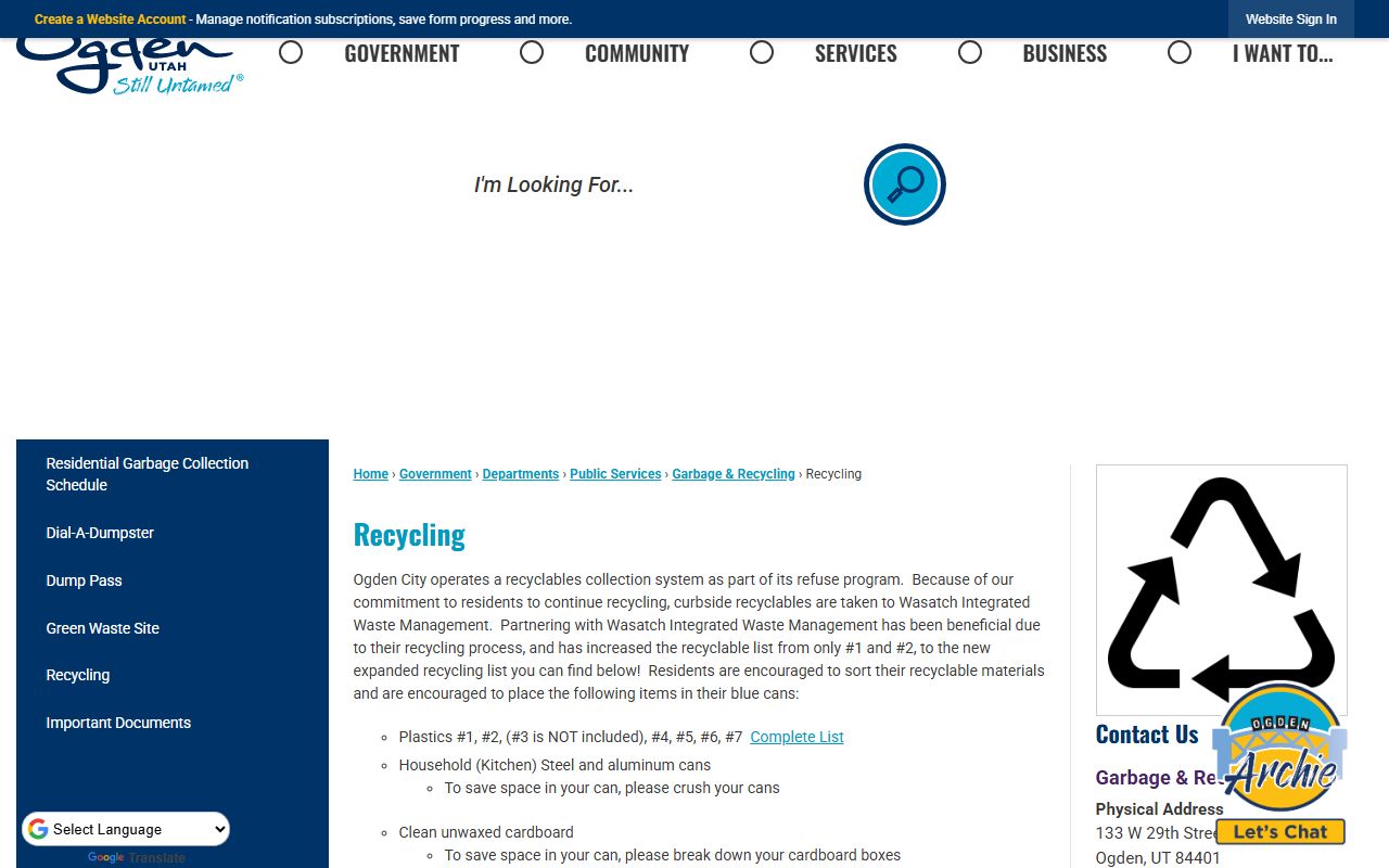 Ogden Police Department website for the Ogden residents directory