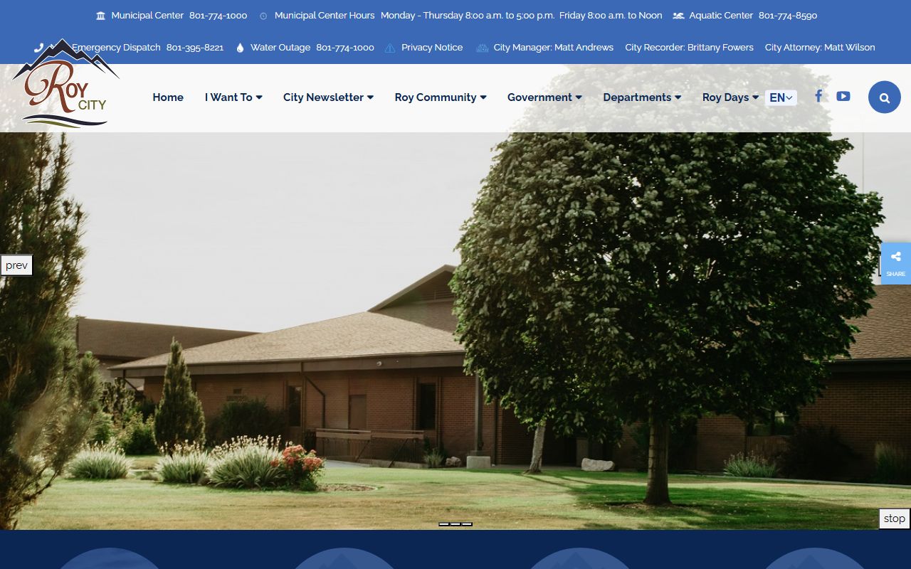 Roy city website for Roy residents directory police records