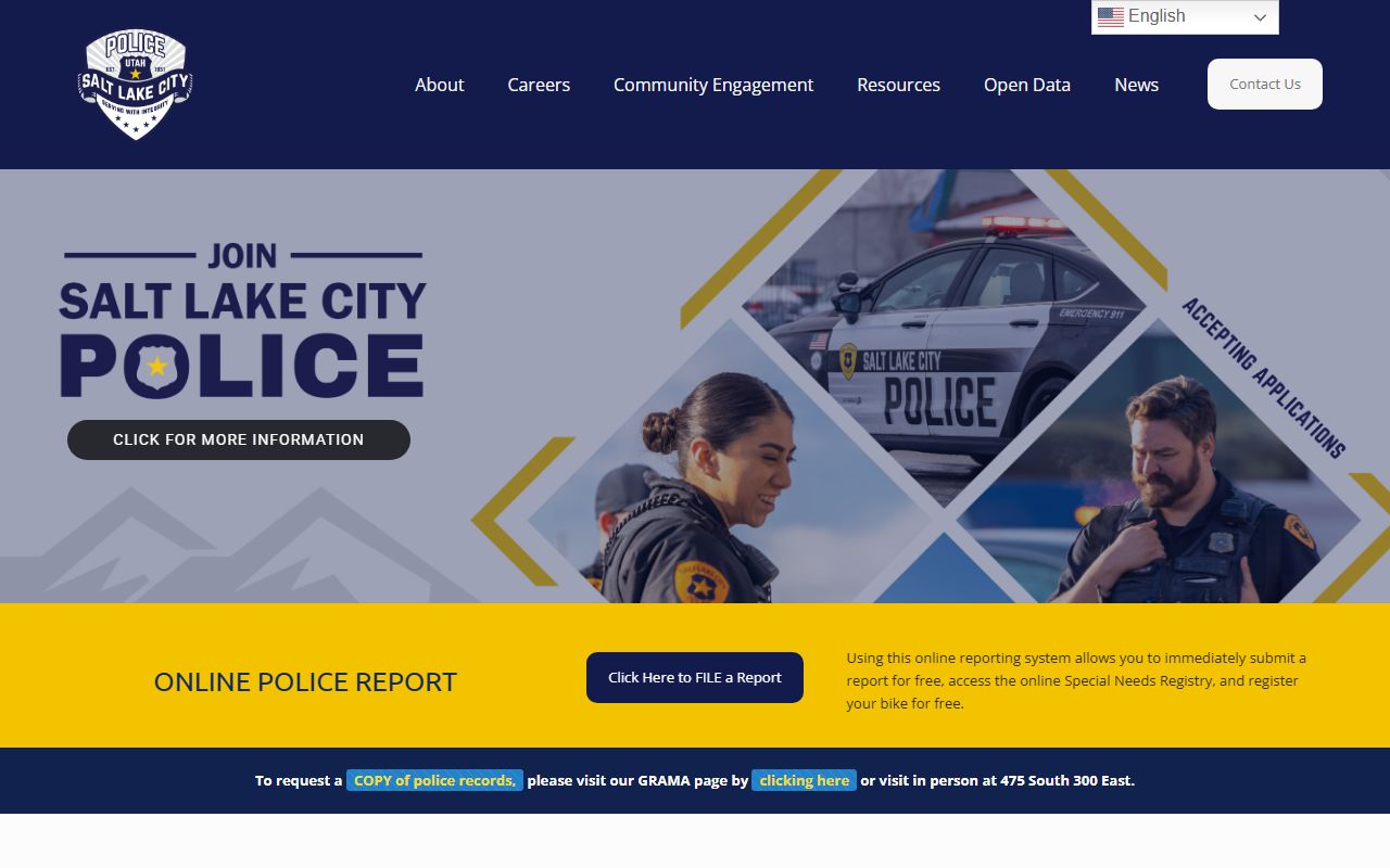 Salt Lake City Police Department website for residents directory records search