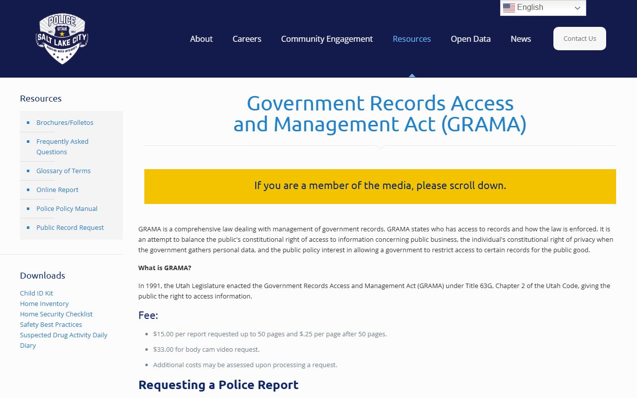 Salt Lake City GRAMA records request portal for residents directory