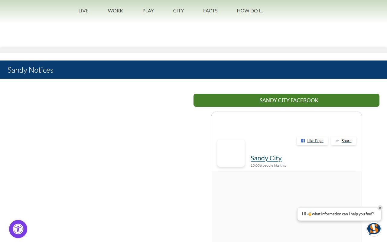 Sandy city website showing public resources for the Sandy residents directory