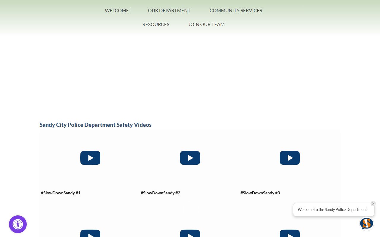 Sandy Police Department website showing records access for Sandy residents directory