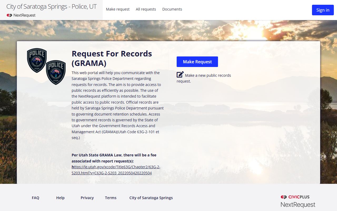 Saratoga Springs GRAMA NextRequest portal for residents directory