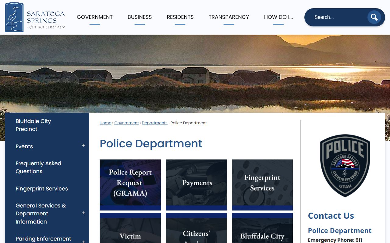 Saratoga Springs Police Department page for residents directory