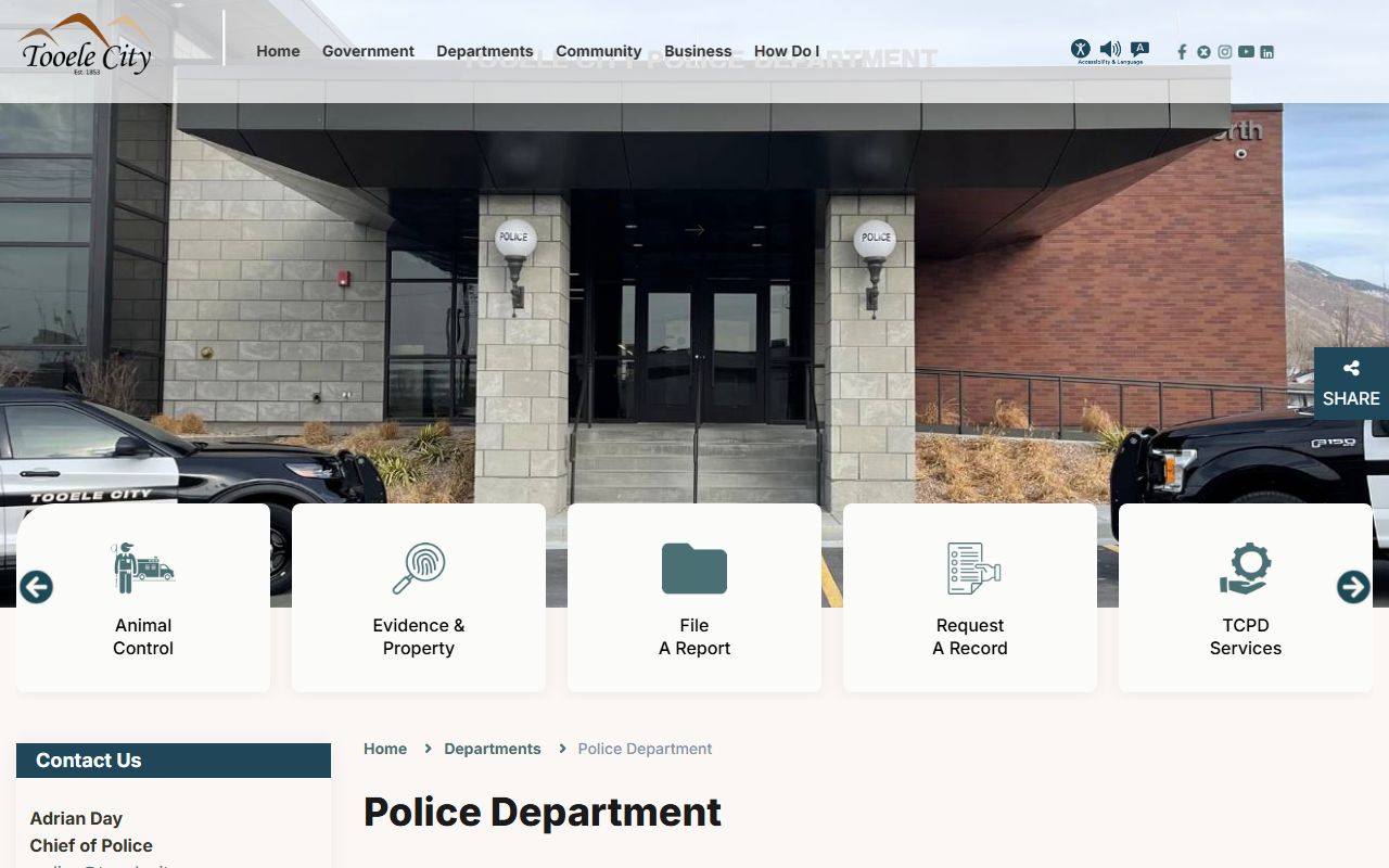 Tooele Police Department page for residents directory
