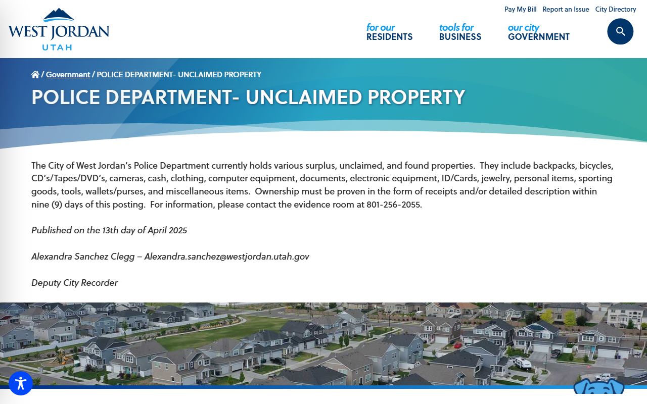 West Jordan Police Department for residents directory records search