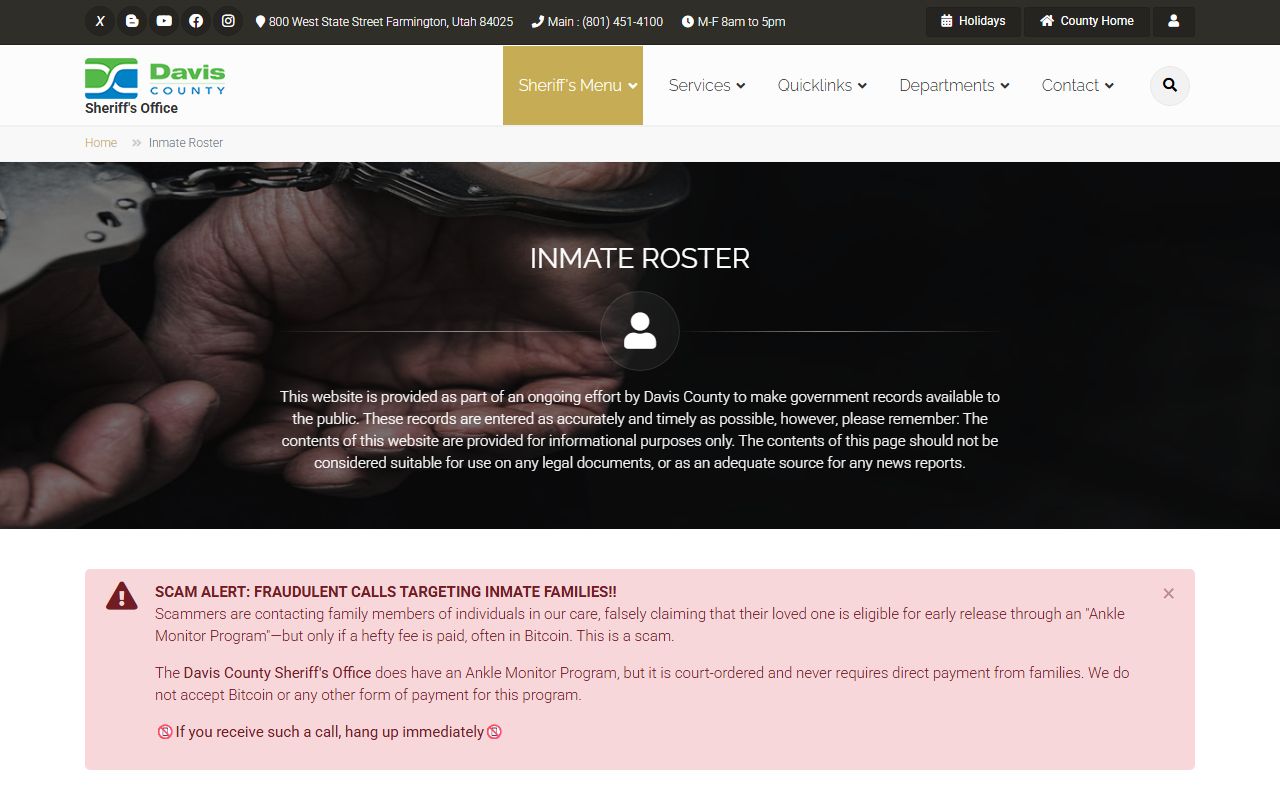 Davis County inmate roster search for the residents directory