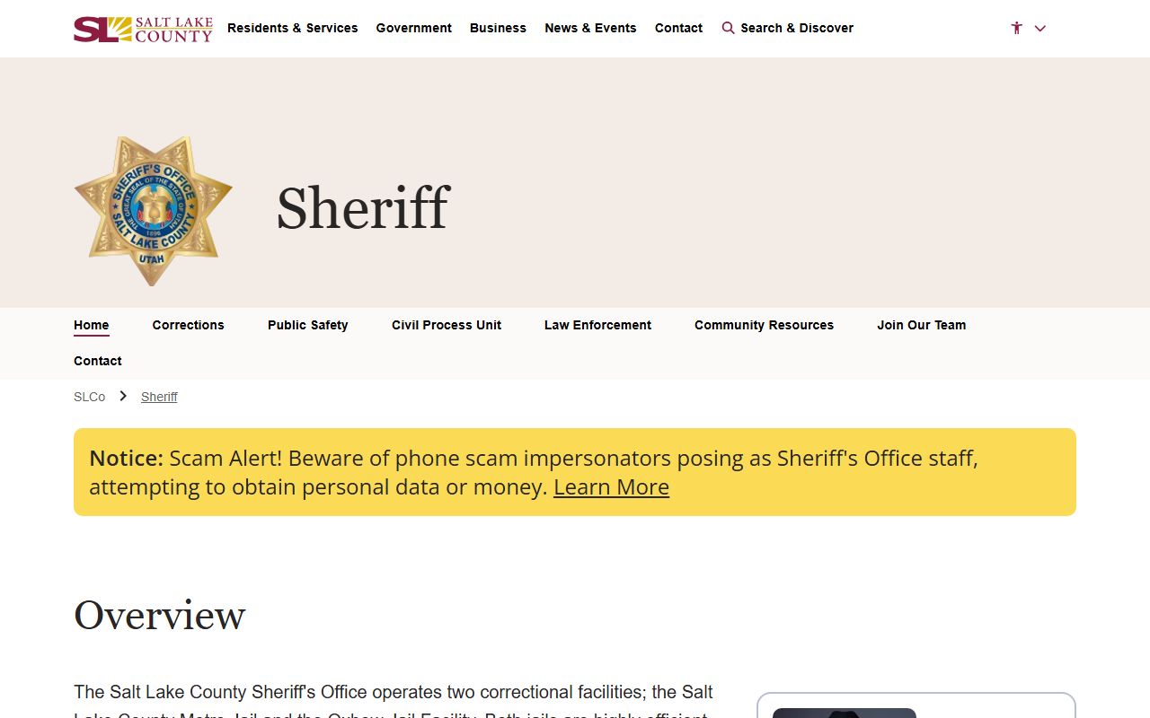 Salt Lake County Sheriff office page for residents directory records