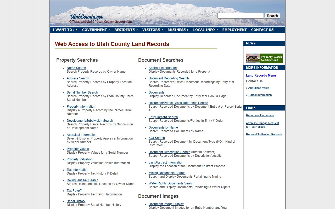 Utah County land records search for residents directory property lookups