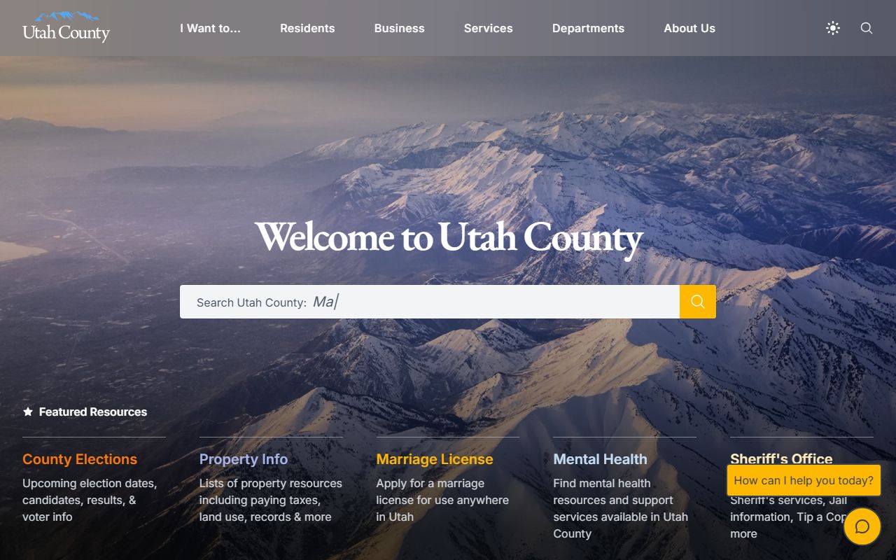 Utah County government website for residents directory record searches