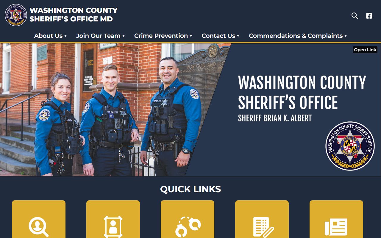 Washington County Sheriff page for residents directory record access