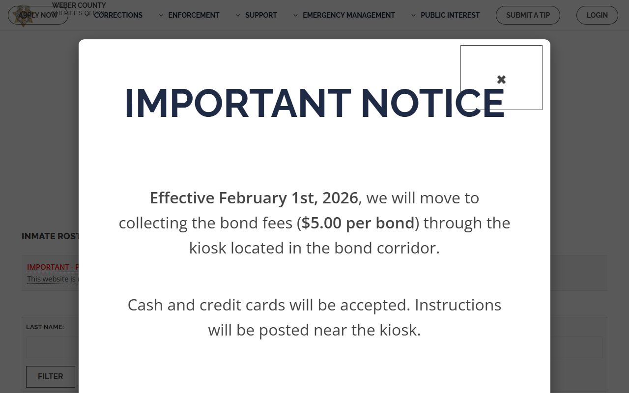 Weber County inmate roster for the residents directory