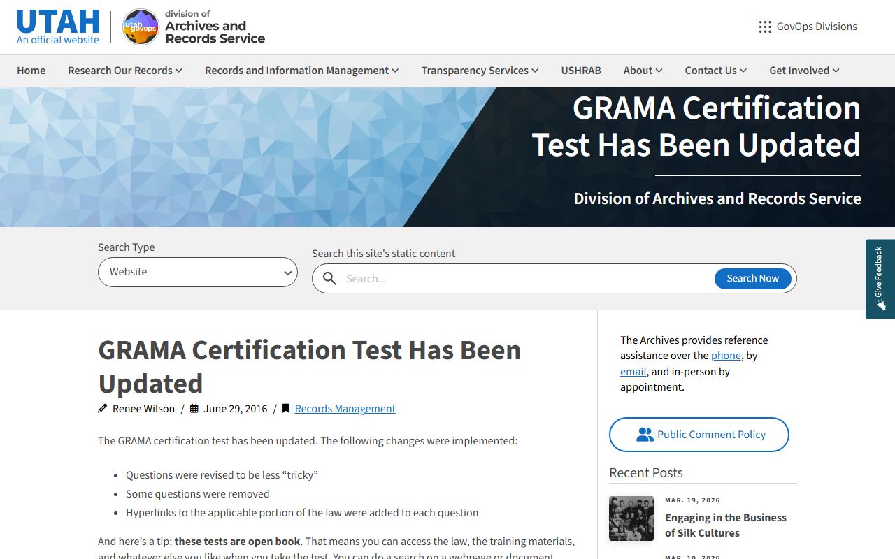 Utah GRAMA records access portal for residents directory searches