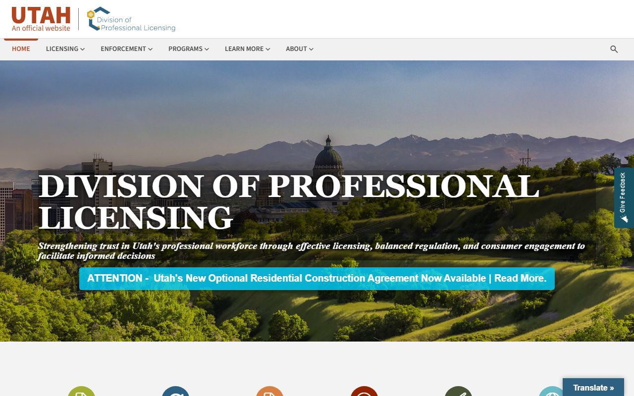 Utah Division of Professional Licensing search for residents directory